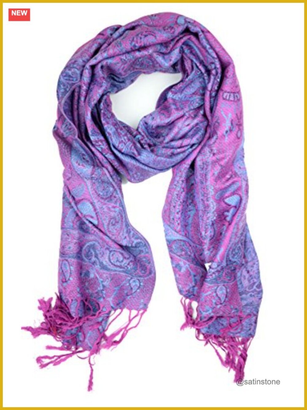 Plum Feathers Paisley Pashmina Shawl Scarf Wrap with Fringes 70% Pashmina 30%